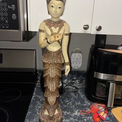 Vintage Wood Thai Sawasdee lady statue