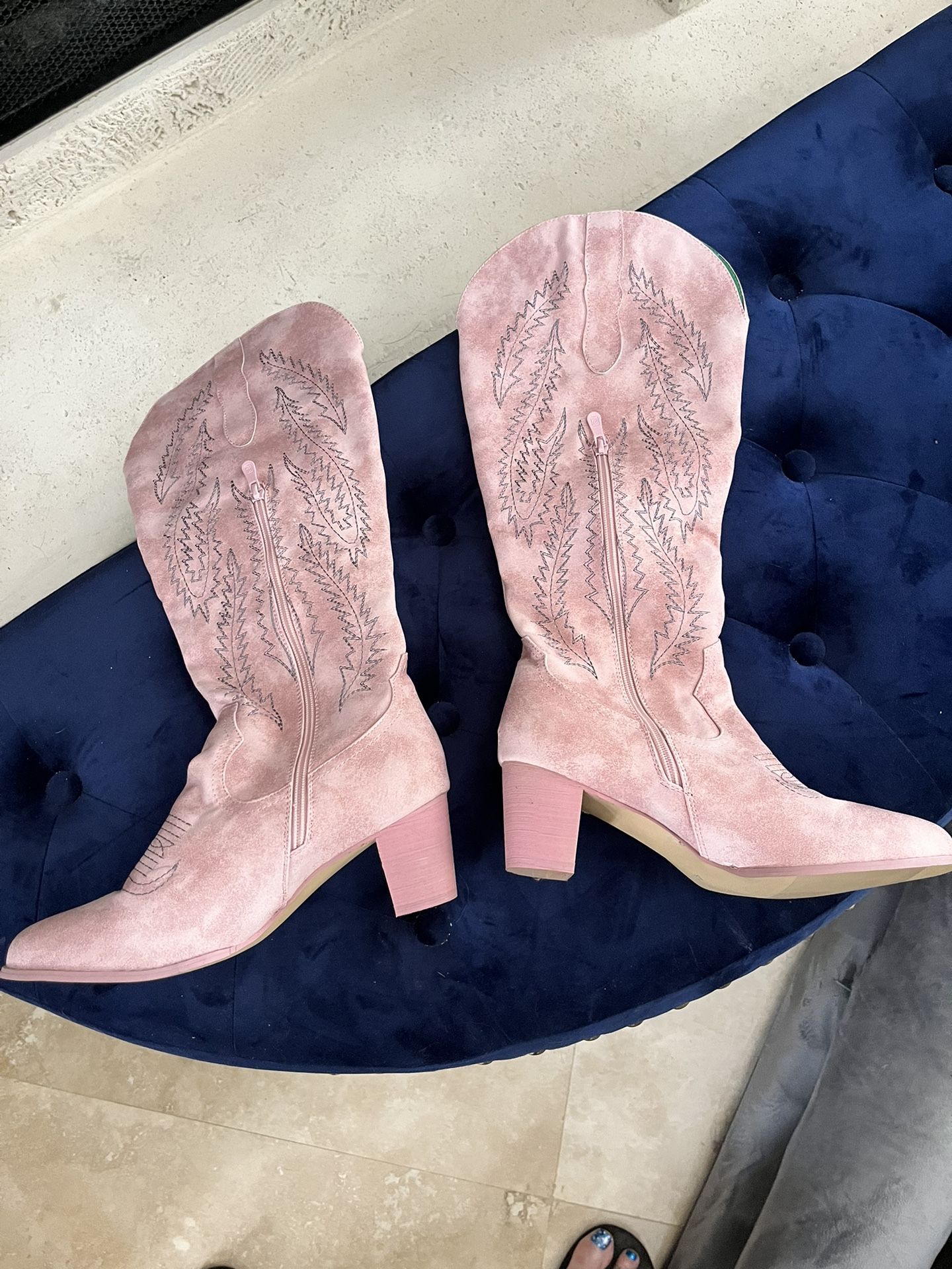 Pink Ultra Suede Cowboy Boots Size 9