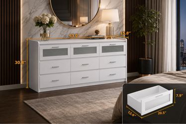 Modern 9-Drawer Dresser with Light Wood Frame and White Fronts