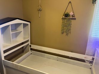 Twin loft/storage bed frame with cubbies
