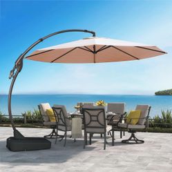 12FT Outdoor Offset Umbrella Large Round Aluminum Cantilever Umbrella for Garden Deck Poolside