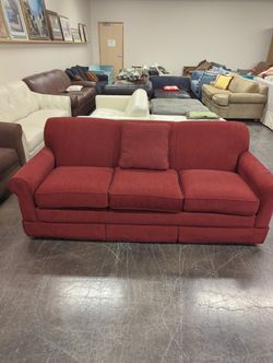 Textured LazyBoy Burgundy Fabric Sofa with Wood Legs