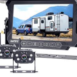 2 Wireless Backup Camera for RV Trailer: Dual Back Rear View Cameras System with 7 Inch Monitor Truck Reverse Camera Plug-Play Easy Setups