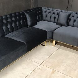 black,grey,white@ 3 Piece Sectional# Luxury L Shaped Couch,velvet, Modern