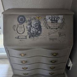 Antique custom painted  solid wood secretary desk .