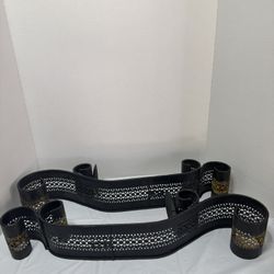 Decorative Metal Candle Holder Set – Black & Gold Rustic Home Decor (Set of 2)