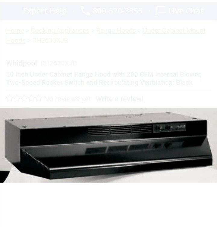 30 Inch Under Cabinet Range Hood with 200 CFM Internal Blower, Two-Speed Rocker Switch and Recirculating Ventilation: Black