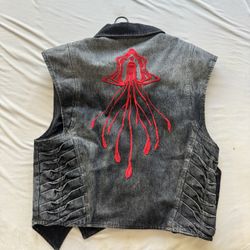KIIKIO EDGY Asymmetric Denim Vest with Jellyfish Embroidery