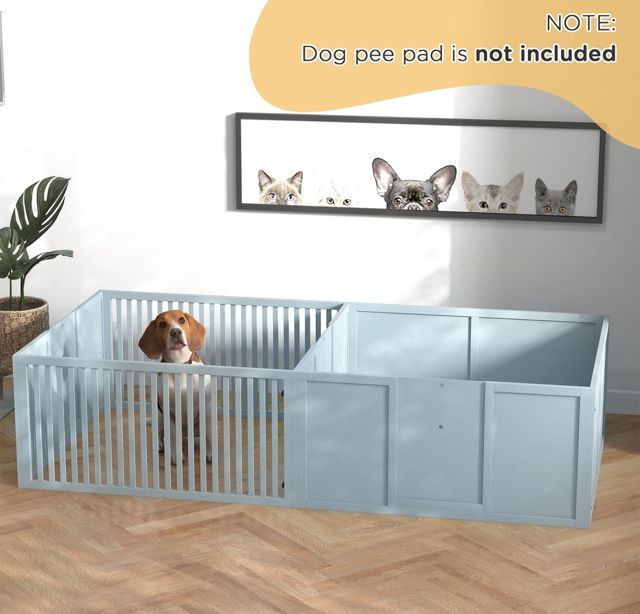 PawHut Whelping Box with Removable Doors, Puppy Playpen 81" x 39" x 20", Light Gray