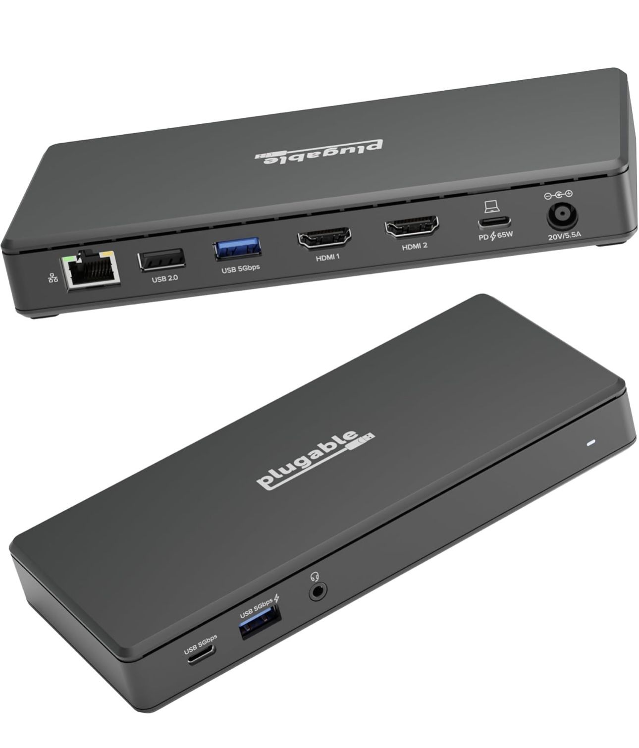 Plugable USB C Docking Station Dual Monitor 2 HDMI Ports, Power Delivery Dock, Dual 4K Monitor for Windows, ChromeOS, 1x USB-C, 3X USB, Ethernet, and
