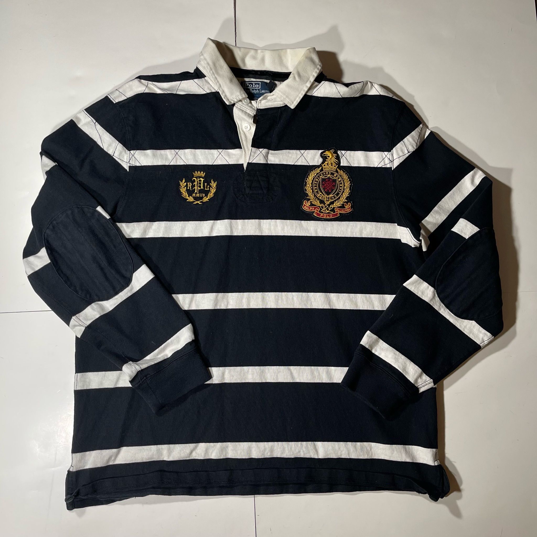 VINTAGE POLO BLACK WHITE STRIPED RUGBY SHIRT MENS 2XL LONG SLEEVE for Sale in Agua Dulce, CA - OfferUp