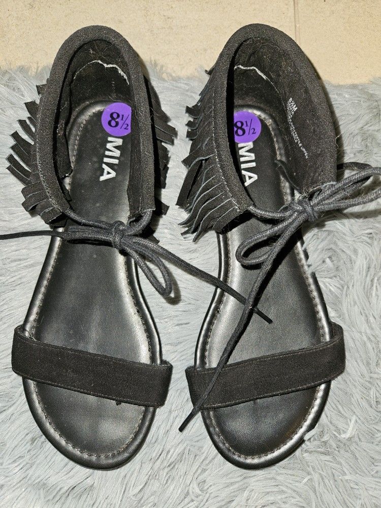 Mia Womens Fringed Sandals Size 8.5 M Style Nenita Black Leather