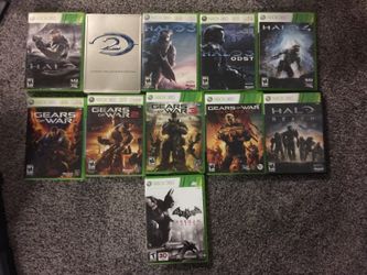 X-box games Halo 1,2,3,ODST,4,REACH AND GEARS OF WAR AND BATMAN