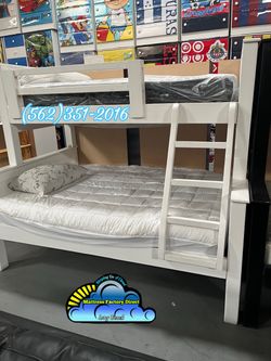 Twin full white bunk bed litera cama Colchon y tambor