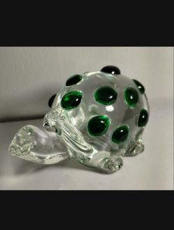 VINTAGE BLOWN GLASS TURTLE FIGURINE 6"×5" ×4" - C13