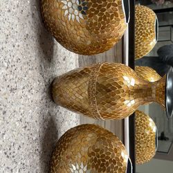 3 piece gold vases set