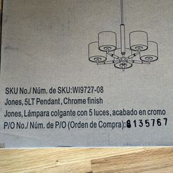JONES COLLECTION 5 LIGHT PENDANT LIGHT FIXTURE BEIGE CHROME Finish WI972708