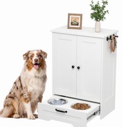Stainless Steel Pet Feeding Station Furniture w/ Double Pull Out Dog Bowl new