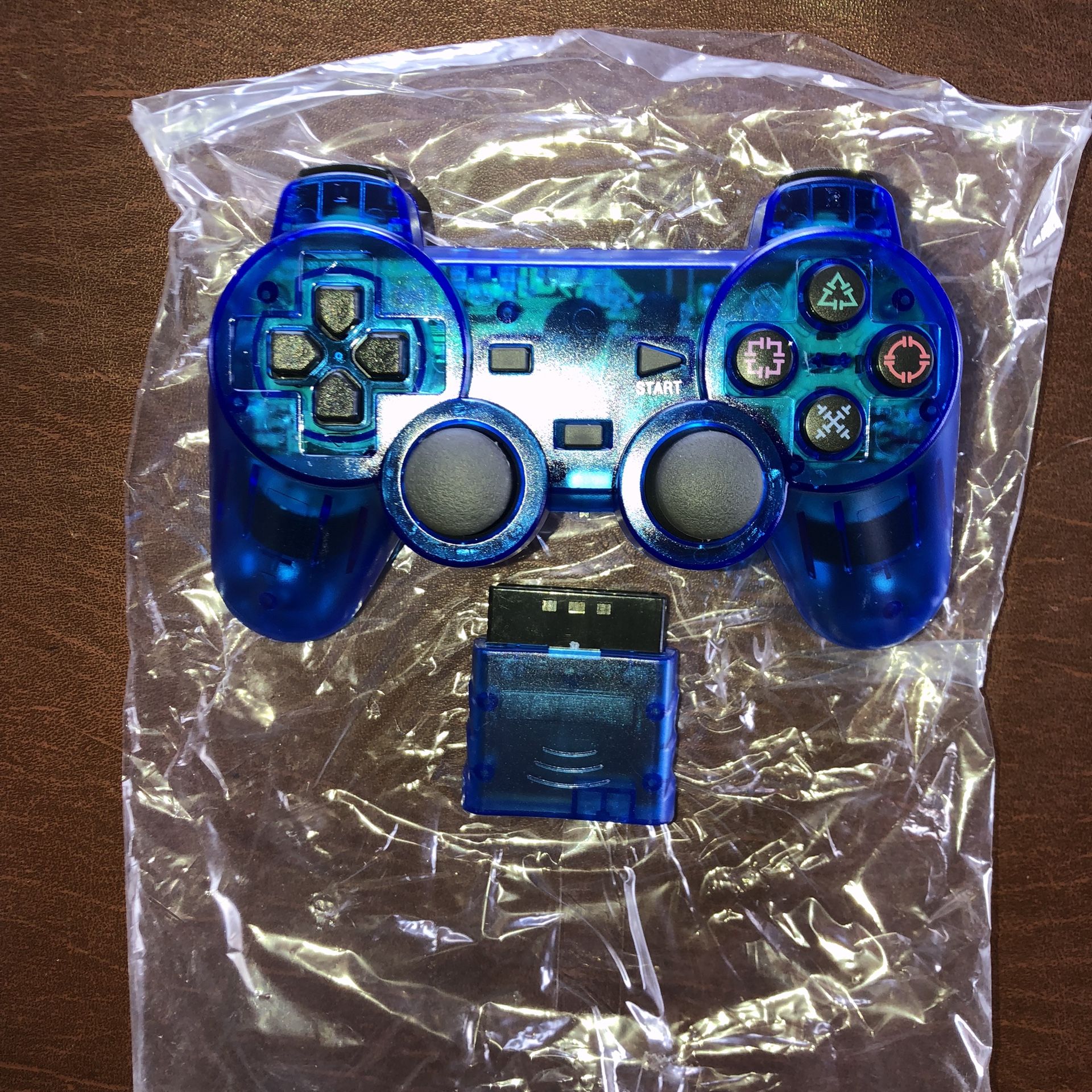 For Sony PS2 2.4G Wireless Twin Shock Game Controller Gamepad Transparent Blue 