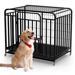 42"Dog Kennel for Large Dogs,Heavy Duty Dog Crate Cage with 4 Lockable Wheels, Removable Door, Dog Kennel Indoor&Outdoor, Easy to Clean, Removable Tra