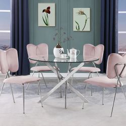 Pink Velvet Dining Set 