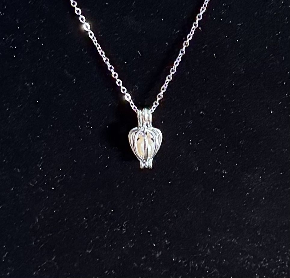 Pearlina Cultured Pearl in Oyster Necklace Silver-tone Cage Locket Stainless Steel Chain just $5 xox