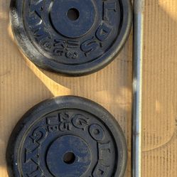 Golds Gym 1” Plates And Straight Bar 70 Lbs Total Weight 