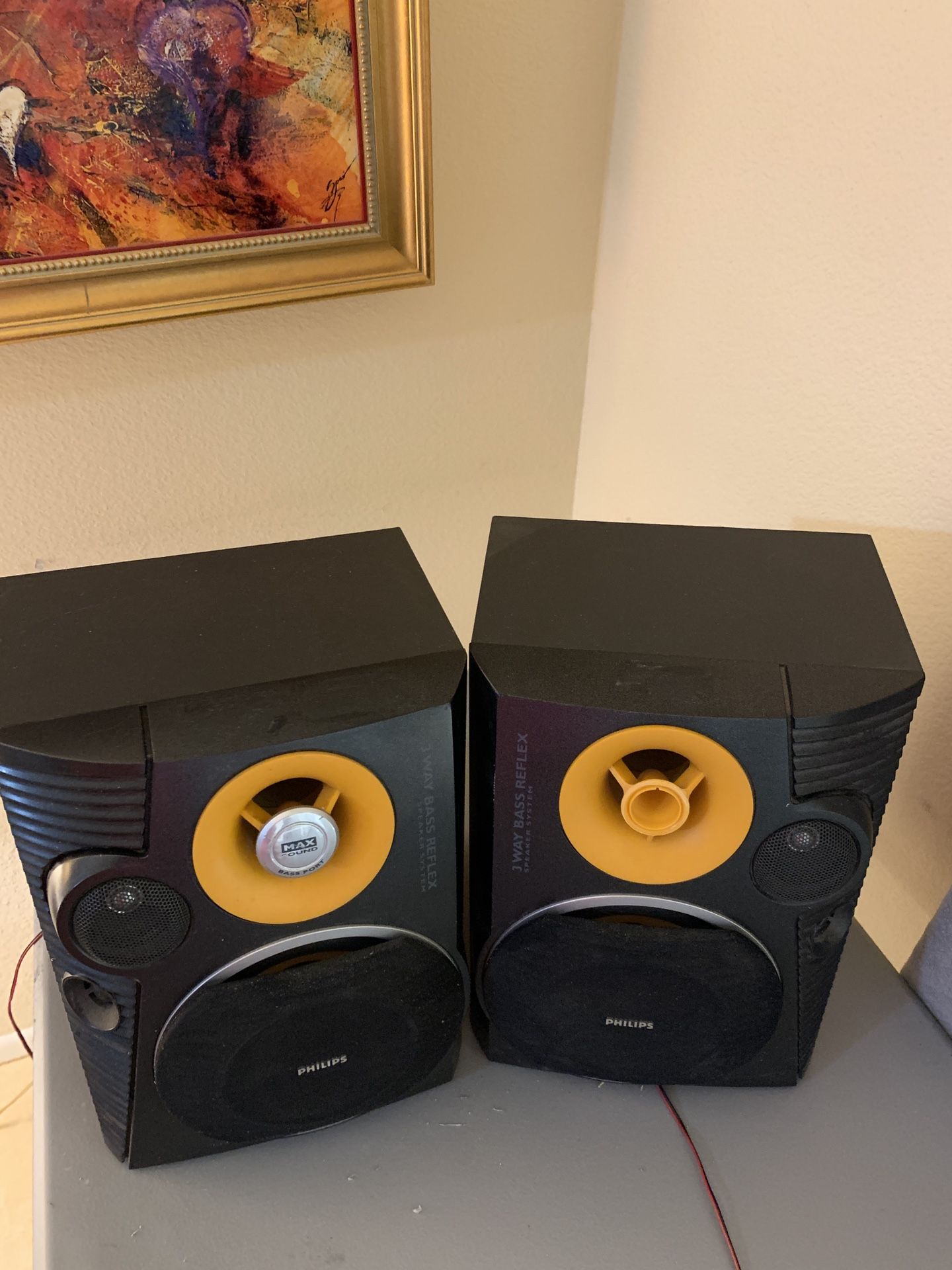 Vintage Philips FWB-C527/01 Speakers 3 Way Bass Reflex System Bookshelf 6 Ohm Pair