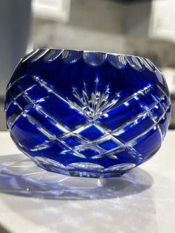 Vintage Cobalt Blue Cut-to-Clear Glass Votive Holder