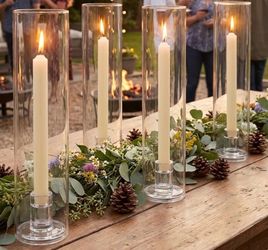 Candle holders w  hurricane glass chimneys