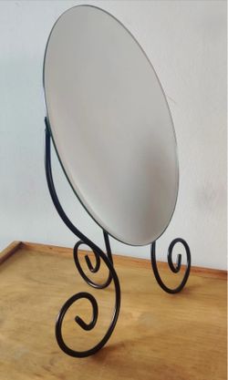 Vintage 1999 IKEA Myken Black Metal 3 Swirl Leg Oval Vanity Mirror