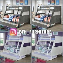 Twin/Full/Twin Gray Hoover Collection Bunk bed w. Orthopedic Mattresses Included 