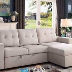 Brand New Light Gray Sectional Sofa With Pull-out Sleeper