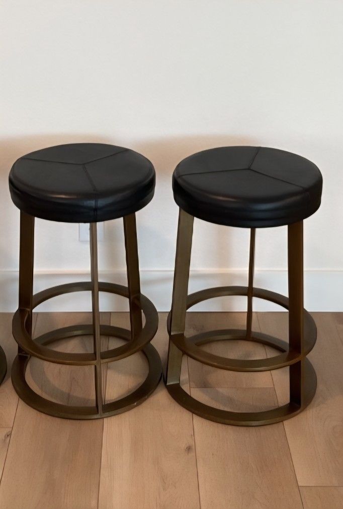 CB2 "Reverb" Counter Leather Stools, Set Of 2