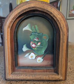 Small Signed Oil Painting in Arched Wood Frame