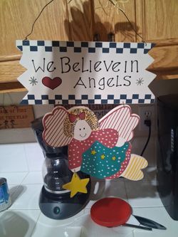 Vintage-Style Wooden "We Believe In Angels," Hanging Sign