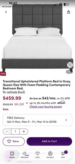 Queen Upholstered Bed Frame - Dark Gray