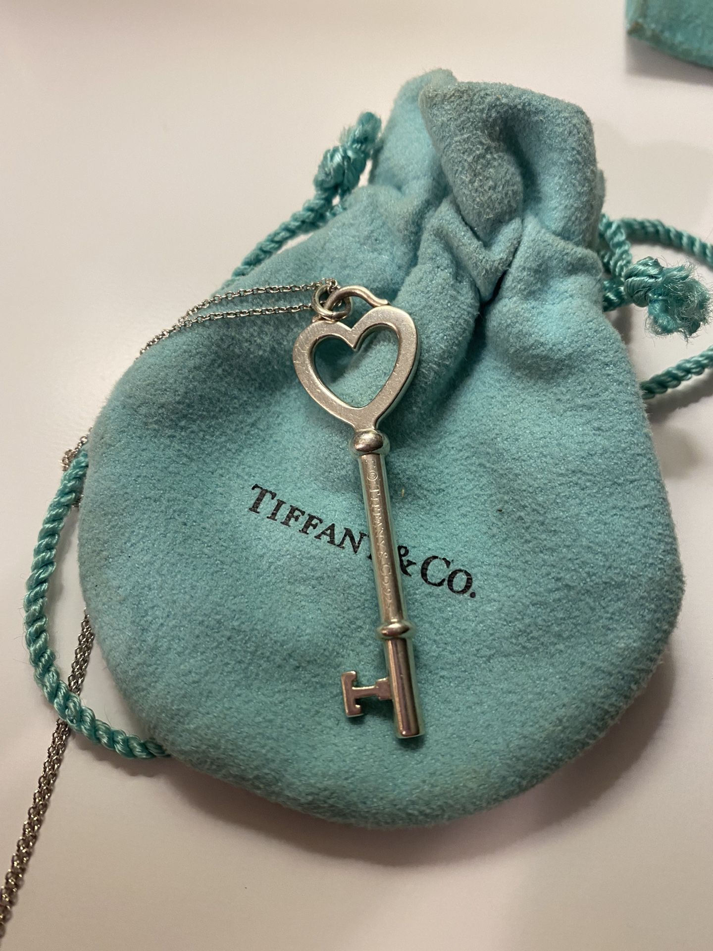 Tiffany & Co. Sterling Silver 2” Key Pendant And 16” Tiffany Chain