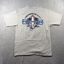 Vintage Los Angeles City Fire Department Tiki Hawaiian Men’s M Beige T Shirt #4A