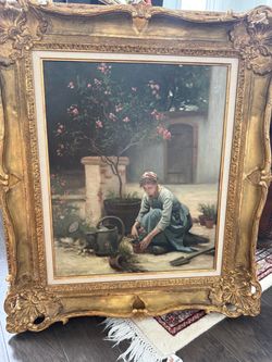E. Debat-Ponsan Oil Painting in Gilt Frame