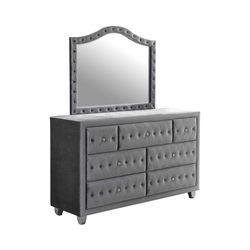 Silver Velvet Dresser with Crystal Knobs and Mirror! Lowest Prices Ever!