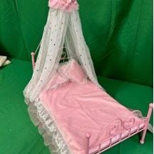 New, Firm, Badger Basket Starlights LED Canopy Metal Doll Bed with Bedding – Pink