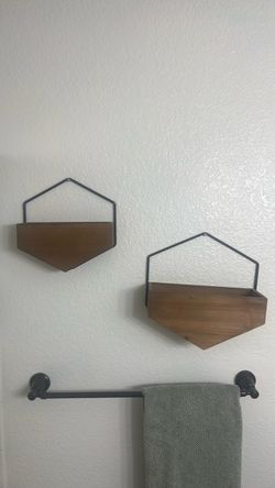 Hexagon Wood and Metal Wall Shelves Set of 2