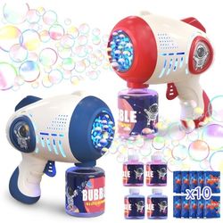 2 Bubble Gun for Kids, Light Up Bubble Machine for Toddlers, 8 Hole Blower with 4 Refill, Automatic Bubble Maker for Bubble Blaster,Outdoor Toys, Birt