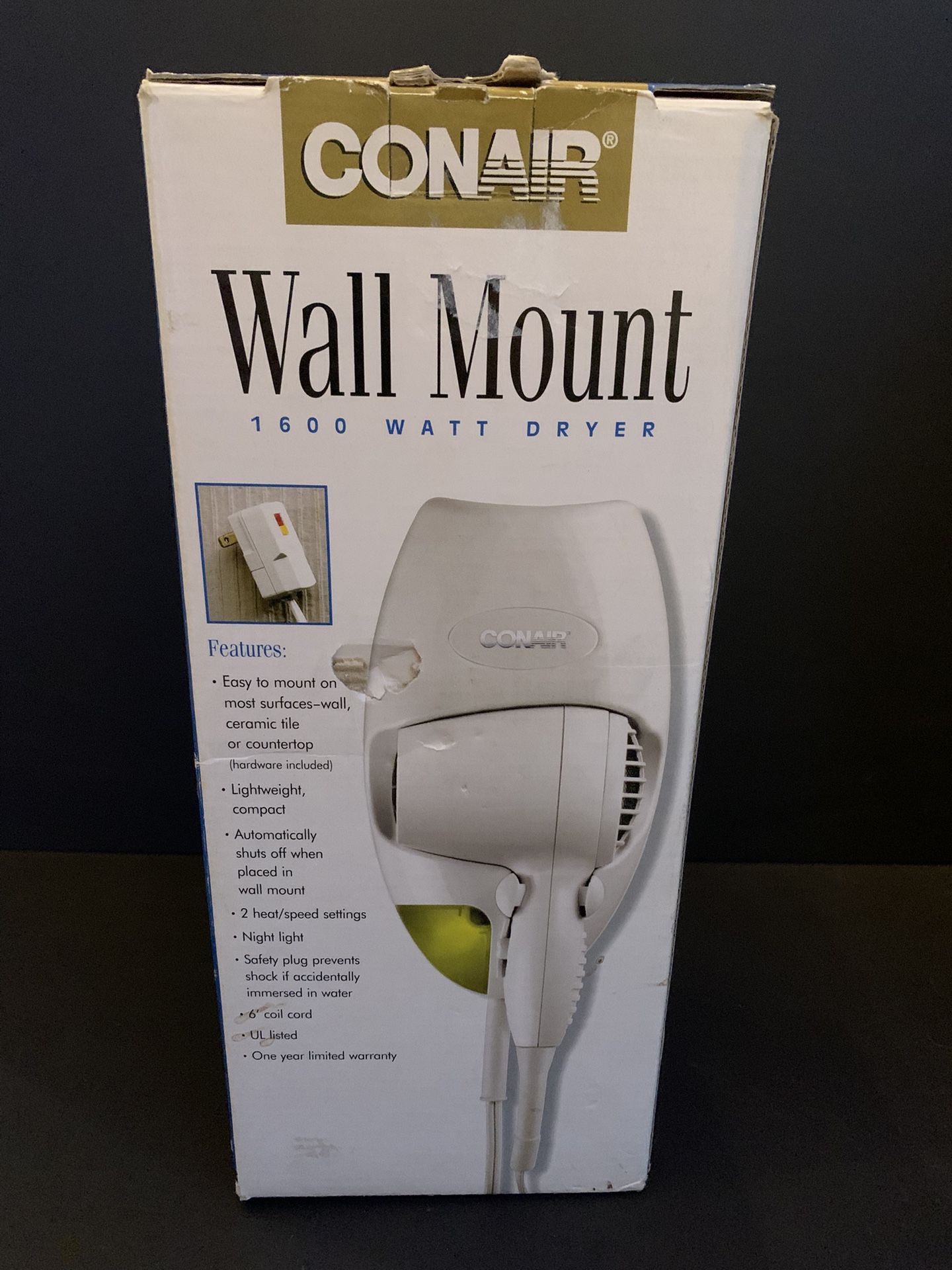 Conair Wall Mount 1600 Watt Hair Dryer 2 Heat/Speed Settings Model 134