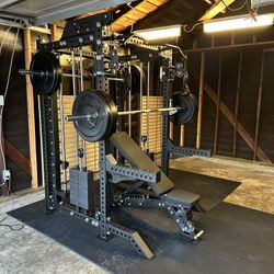 PRO SERIES Ultimate 3-1 Half Rack Functional Trainer w/Smith Machine Bar | 400lb Stack | Gym Equipment | Fitness | Commercial | Squat Rack 