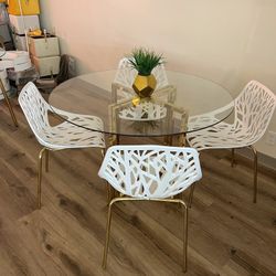 White Gold Glass Modern Dining Set 
