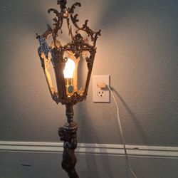 Vintage Gold Gilt Cherub Lamp   GLASS PANELS  MISSING 