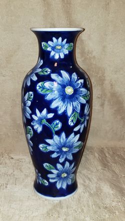 Tall Vase Blue With Blue Flowers Thumbnail
