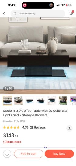 Modern Black LED Coffee Table with Storage – New, Never Used